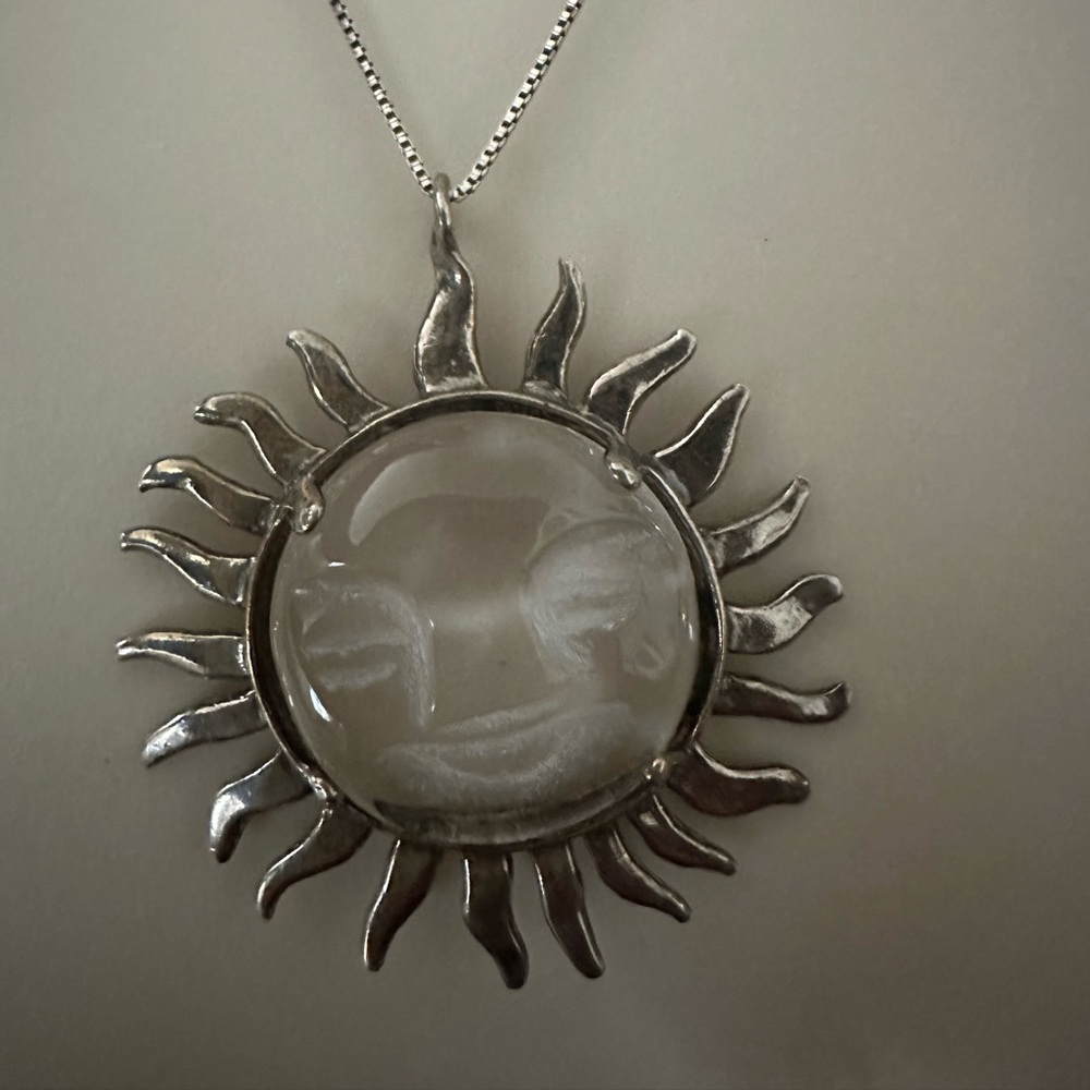 Radiant Silver Sunburst Pendant Necklace - Picture 4 of 7